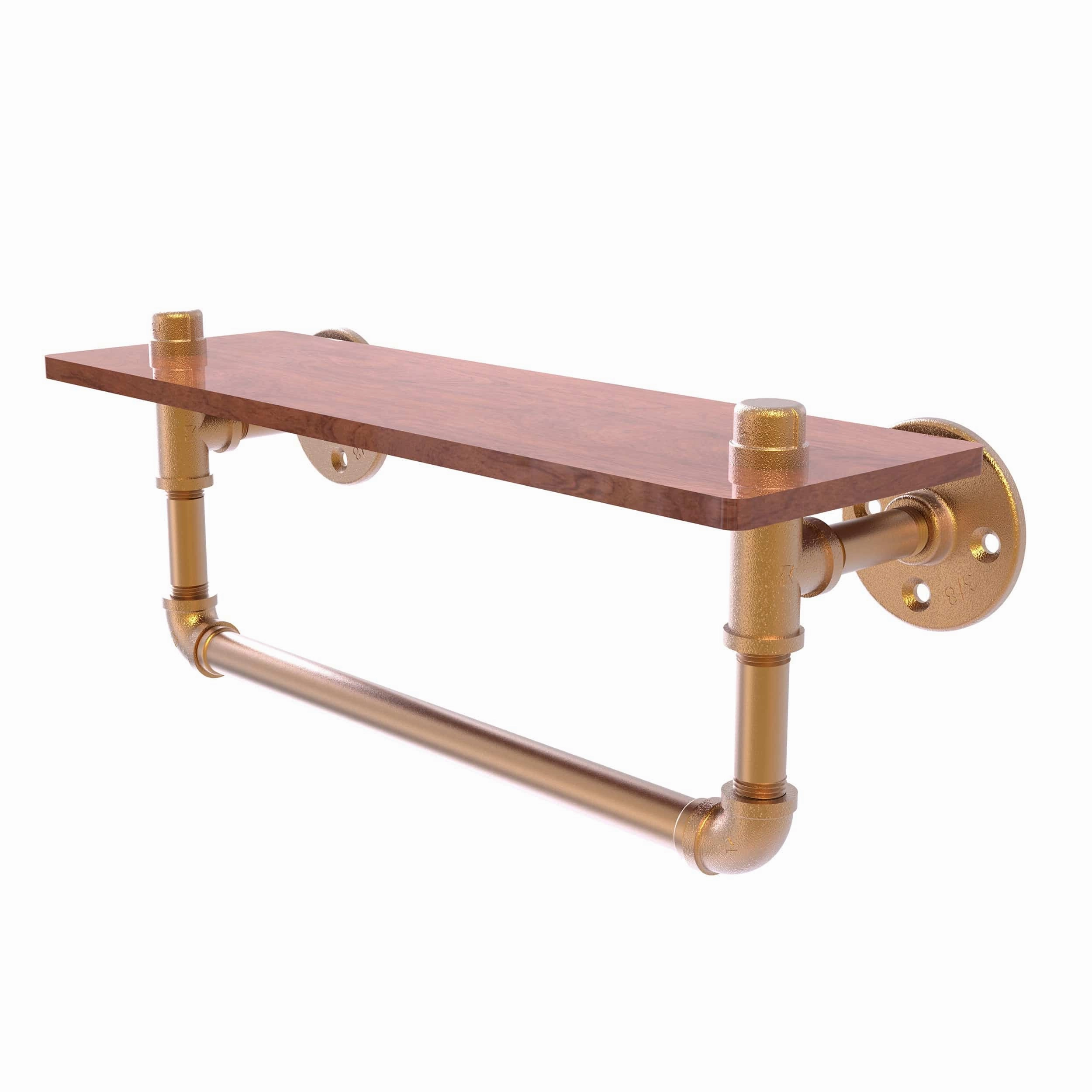 16" Ironwood Shelf with Towel Bar, Brushed Bronze Finish