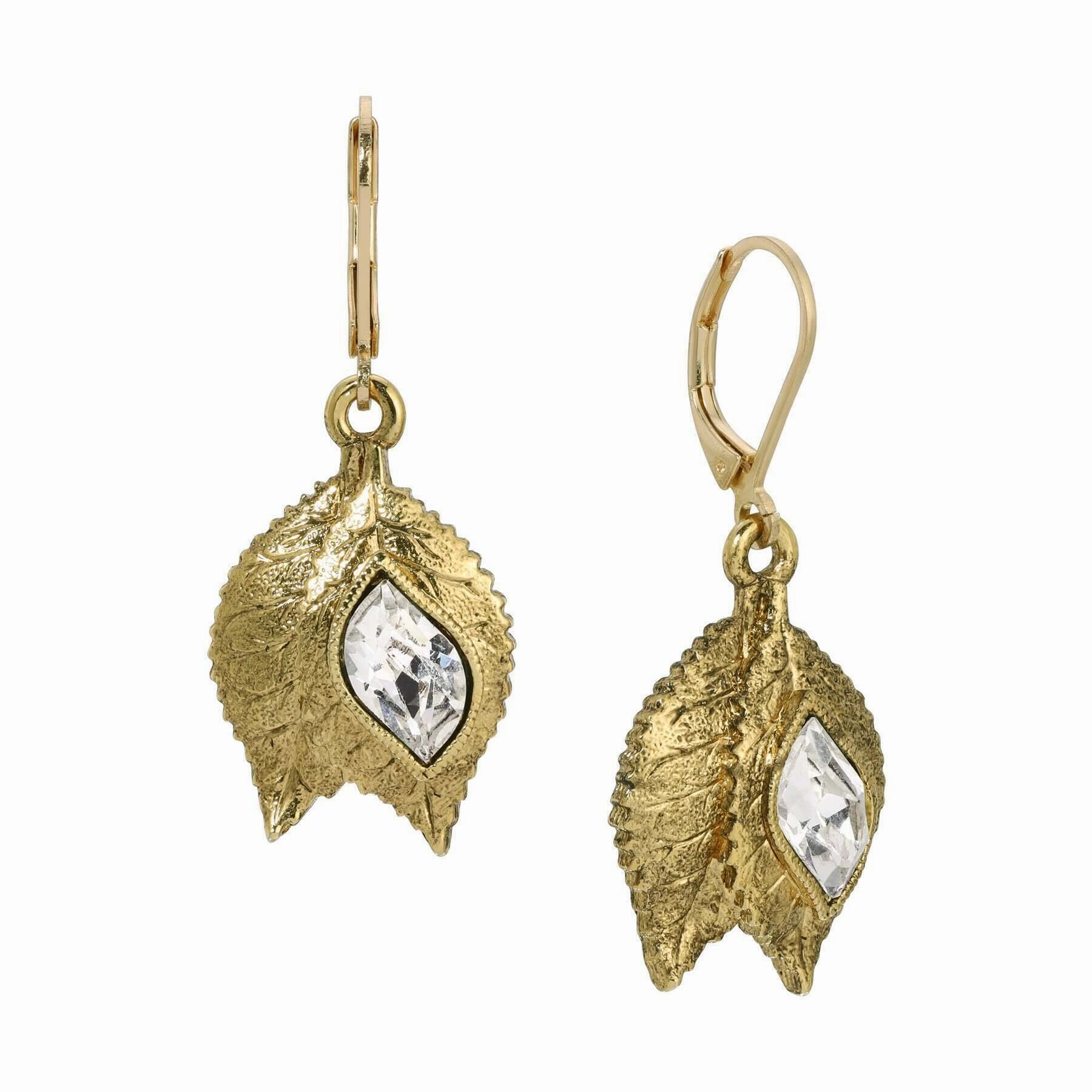1928 Jewelry Autumn Leaves Austrian Crystal Drop Earrings