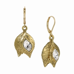 1928 Jewelry Autumn Leaves Austrian Crystal Drop Earrings