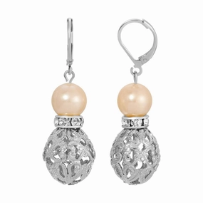 1928 Jewelry Rosabella Light Peach Faux Pearl Filigree Puff Bead Drop Earrings