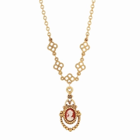 1928 Jewelry Royal Carnelian Cameo Pendant Necklace 16"   3" Extender