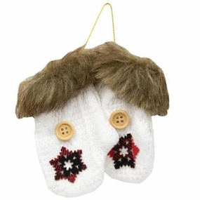 *2/Set Ivory Knit Faux Fur Ornaments