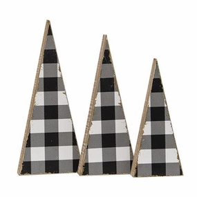 *3/Set Black & White Buffalo Check Wooden Trees