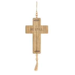 *Be Still Cross Wood Ornament w/Beads & Tassel