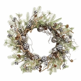 *Black & White Country Gingham Bells Wreath 24"