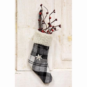 *Black & White Plaid Stocking Ornament With Snowflake