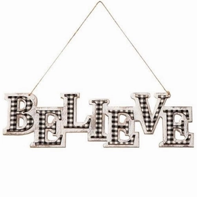 *Black/White Plaid BELIEVE Hanger