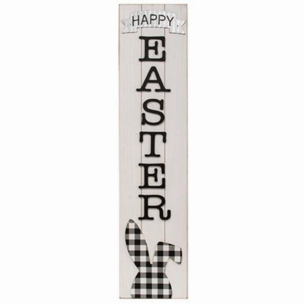 *Buffalo Check Bunny Happy Easter Sign w/Easel