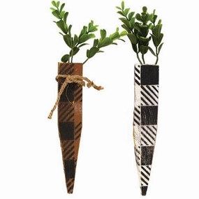 *Buffalo Check White or Orange Large Rustic Wood Carrot 2 Asstd.