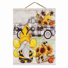 *Bumblebee Gnome w/Buffalo Check Truck Hanging Sign