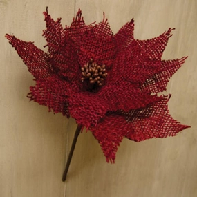 *Burlap Poinsettia Pick Red