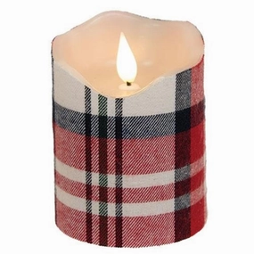 *Crimson Plaid Realistic Flame LED Pillar 3"x4"