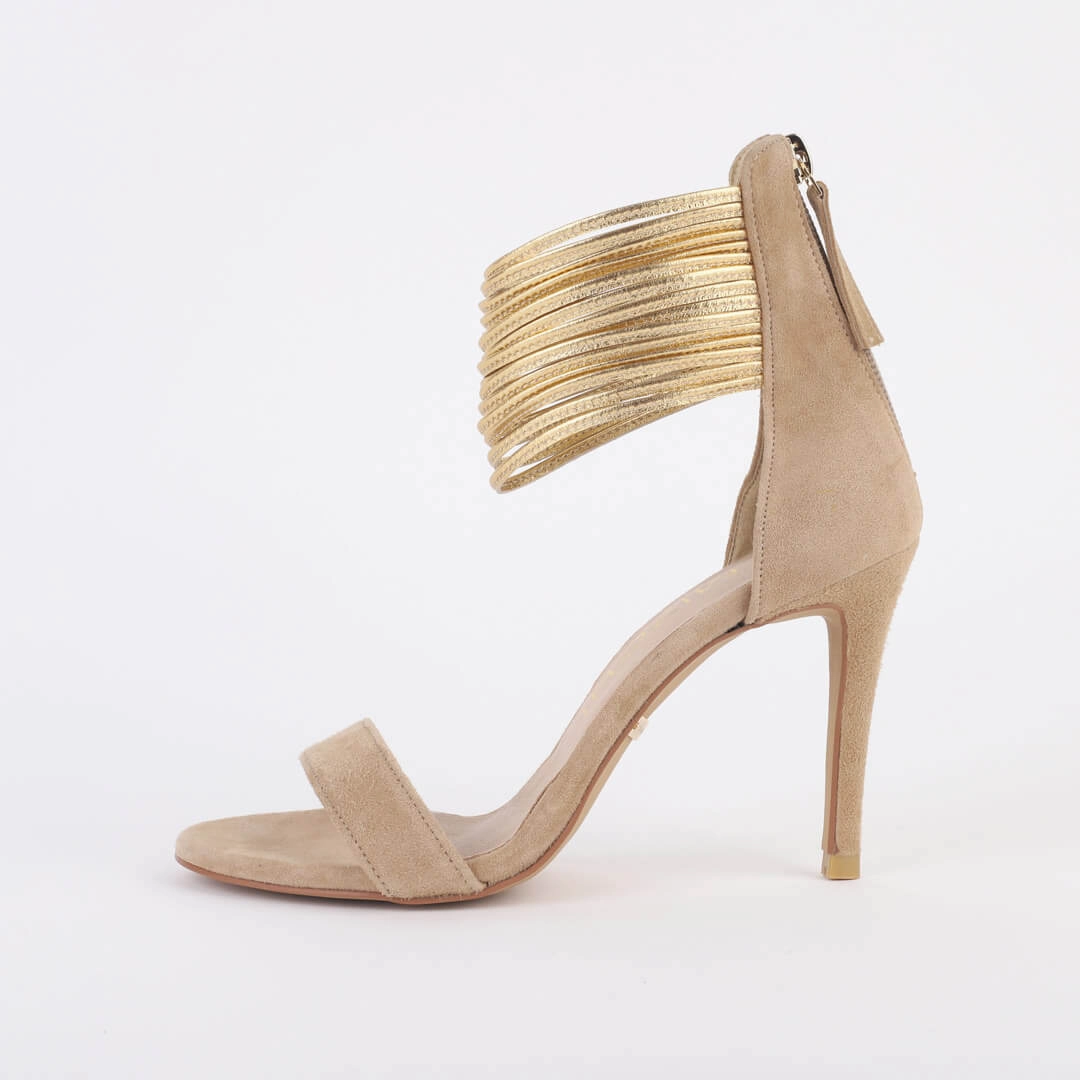 *UK size 3 - GOLDEN EYE SUEDE - beige, 9cm heels
