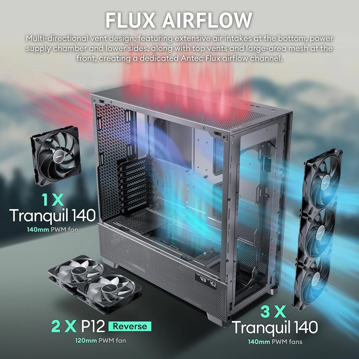 Antec FLUX Pro Flow Luxury Full-Tower E-ATX Case Black w/6 x PWM Fans