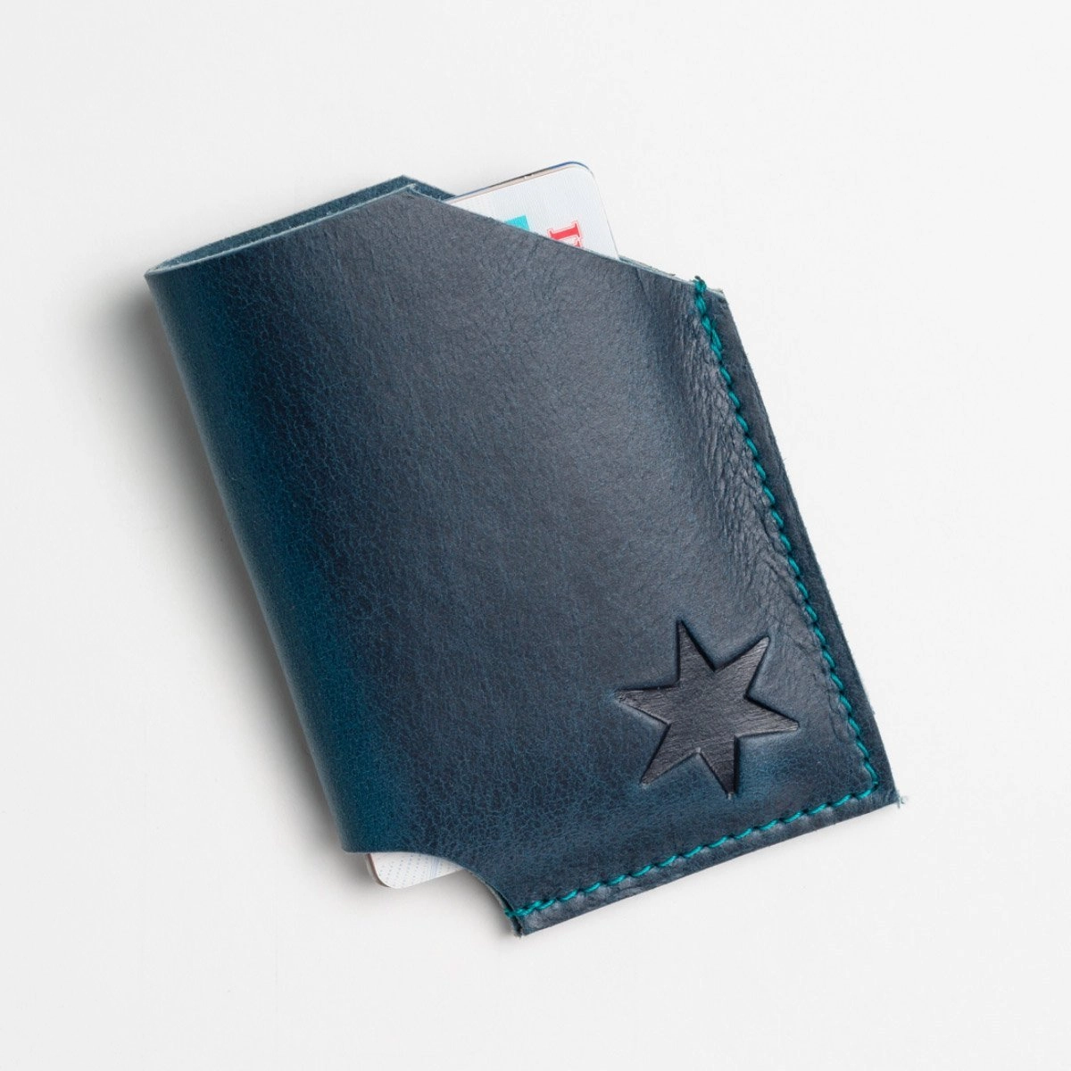 Aqua Leather Card Holder