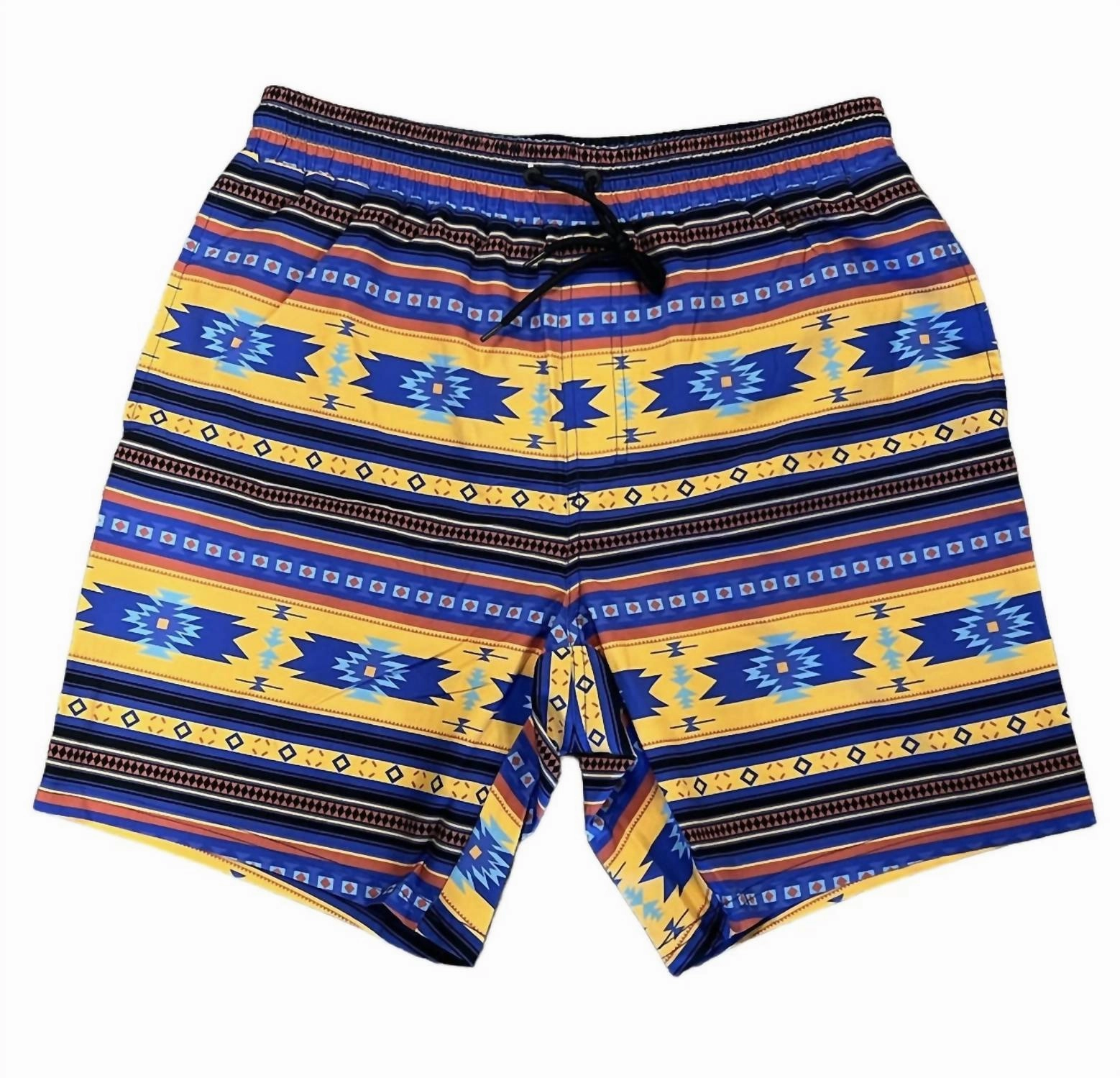 Aztec Print Swim Trunks In Multi