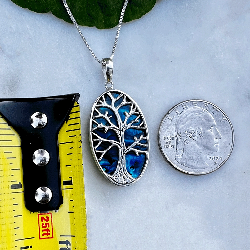 Blue Abalone Tree Of Life Necklace - Sterling Silver, Indonesia