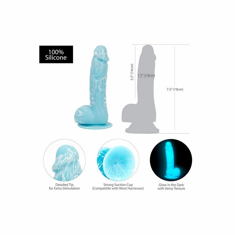 Blue Swirl Glow in the Dark 7.5" Dildo