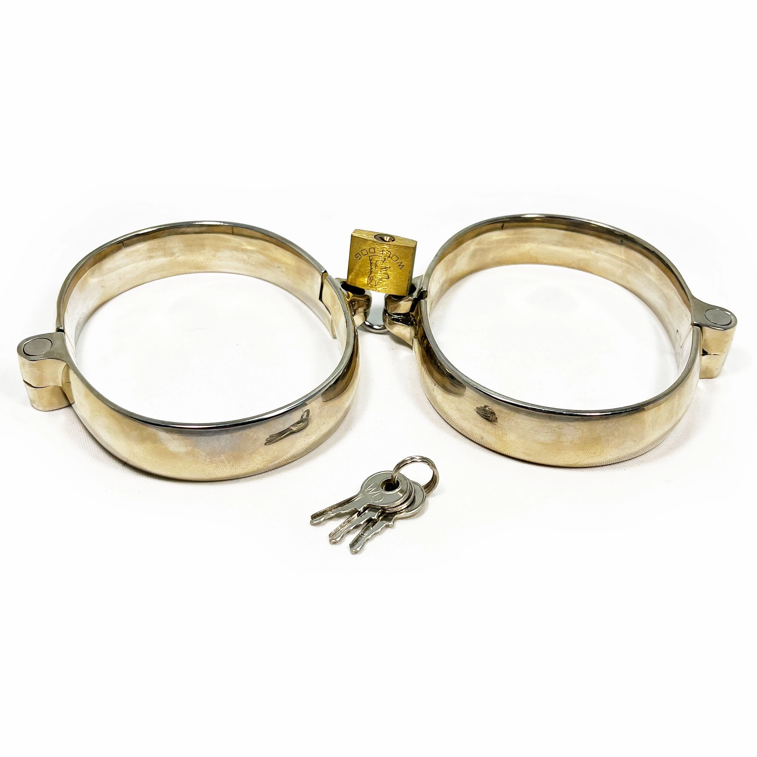 BONDAGE METAL SHACKLE LOCKABLE MALE WRIST RESTRAINTS FOR FETISH KINK PLAY - Large