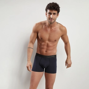 Boxer homme en coton modal à ceinture noire Bleu Minuit Dim Classic