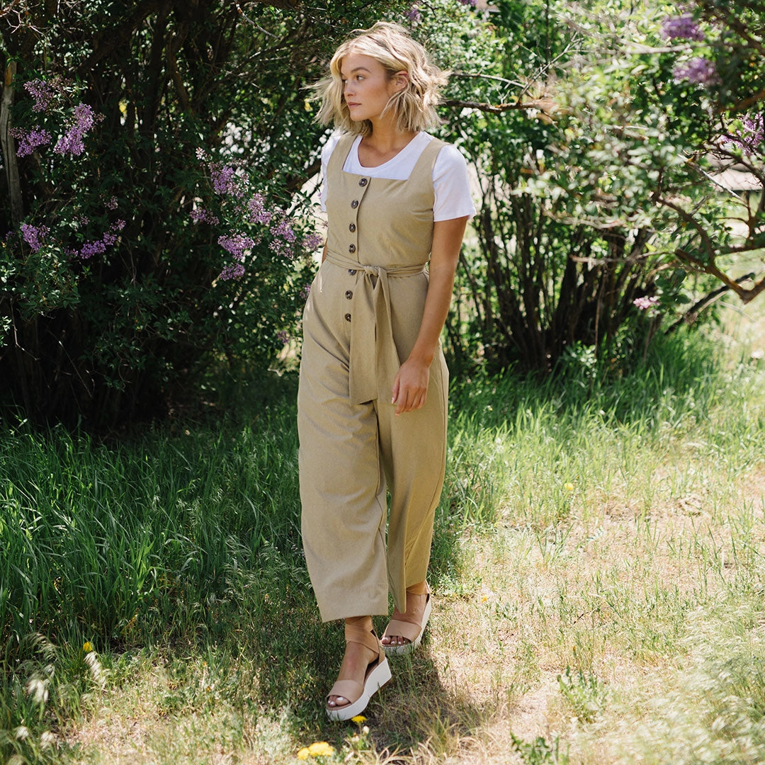 Buttoned Up Overall Jumpsuit, Heather Khaki