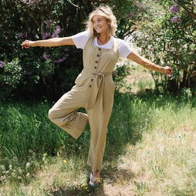 Buttoned Up Overall Jumpsuit, Heather Khaki