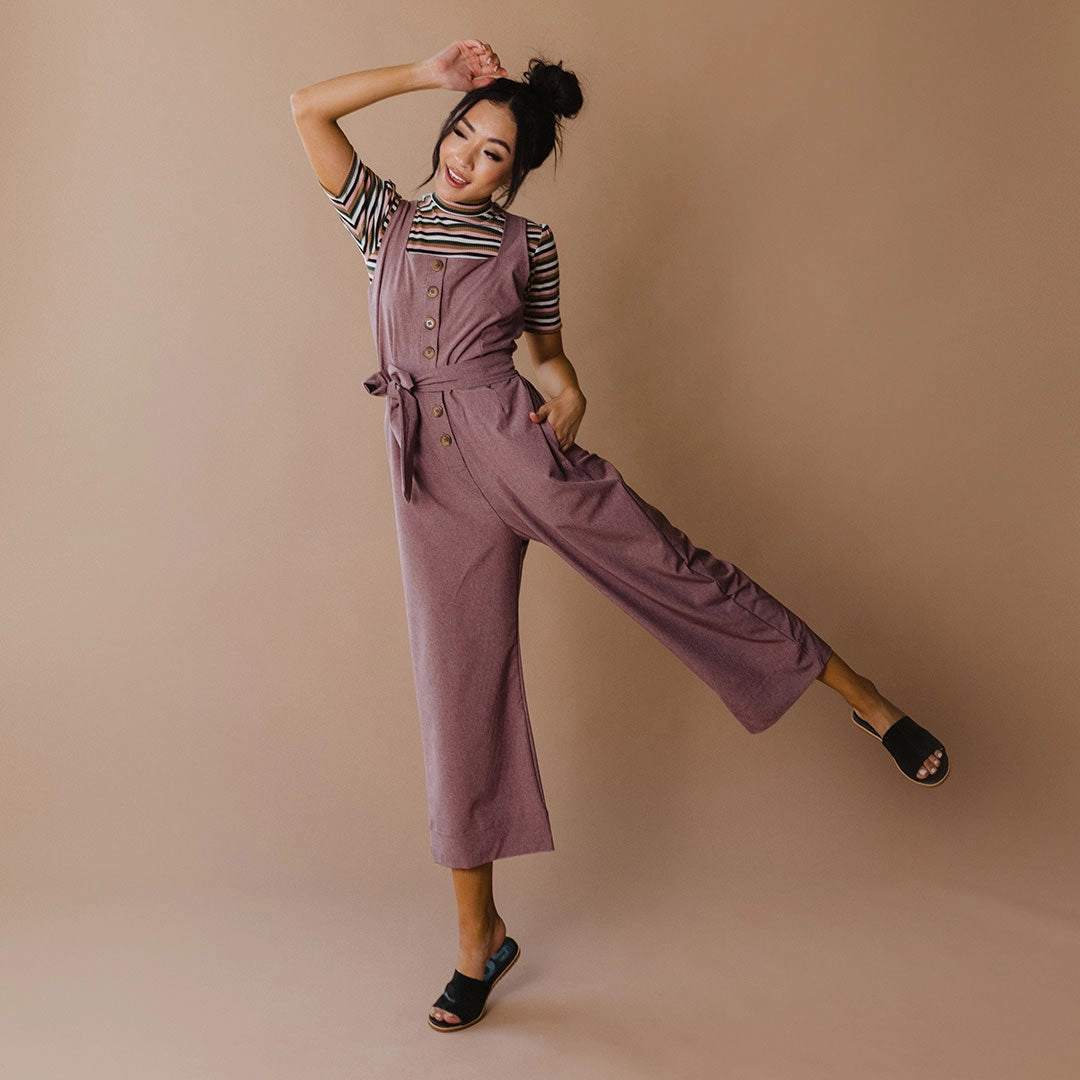 Buttoned Up Overall Jumpsuit, Heather Maroon
