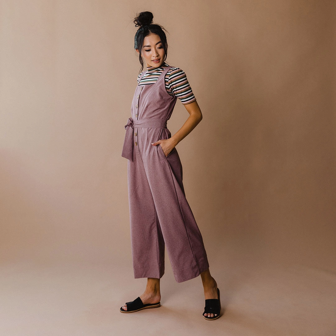 Buttoned Up Overall Jumpsuit, Heather Maroon