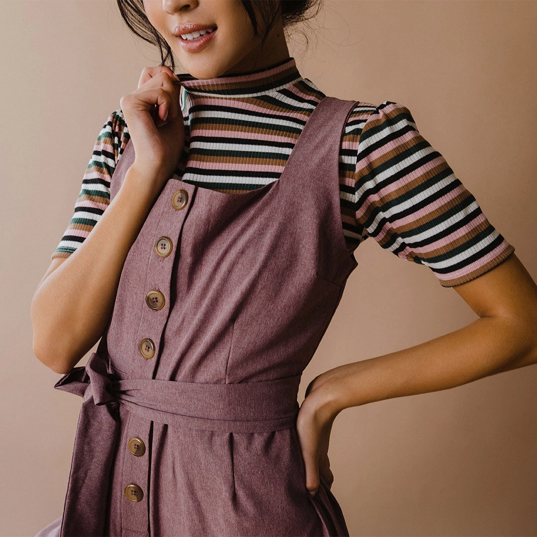 Buttoned Up Overall Jumpsuit, Heather Maroon