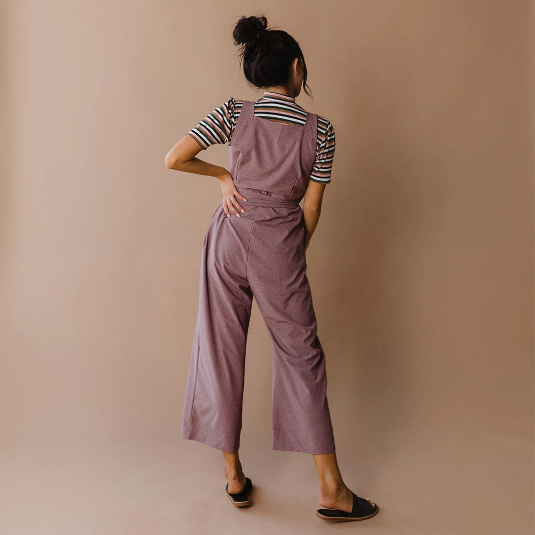 Buttoned Up Overall Jumpsuit, Heather Maroon