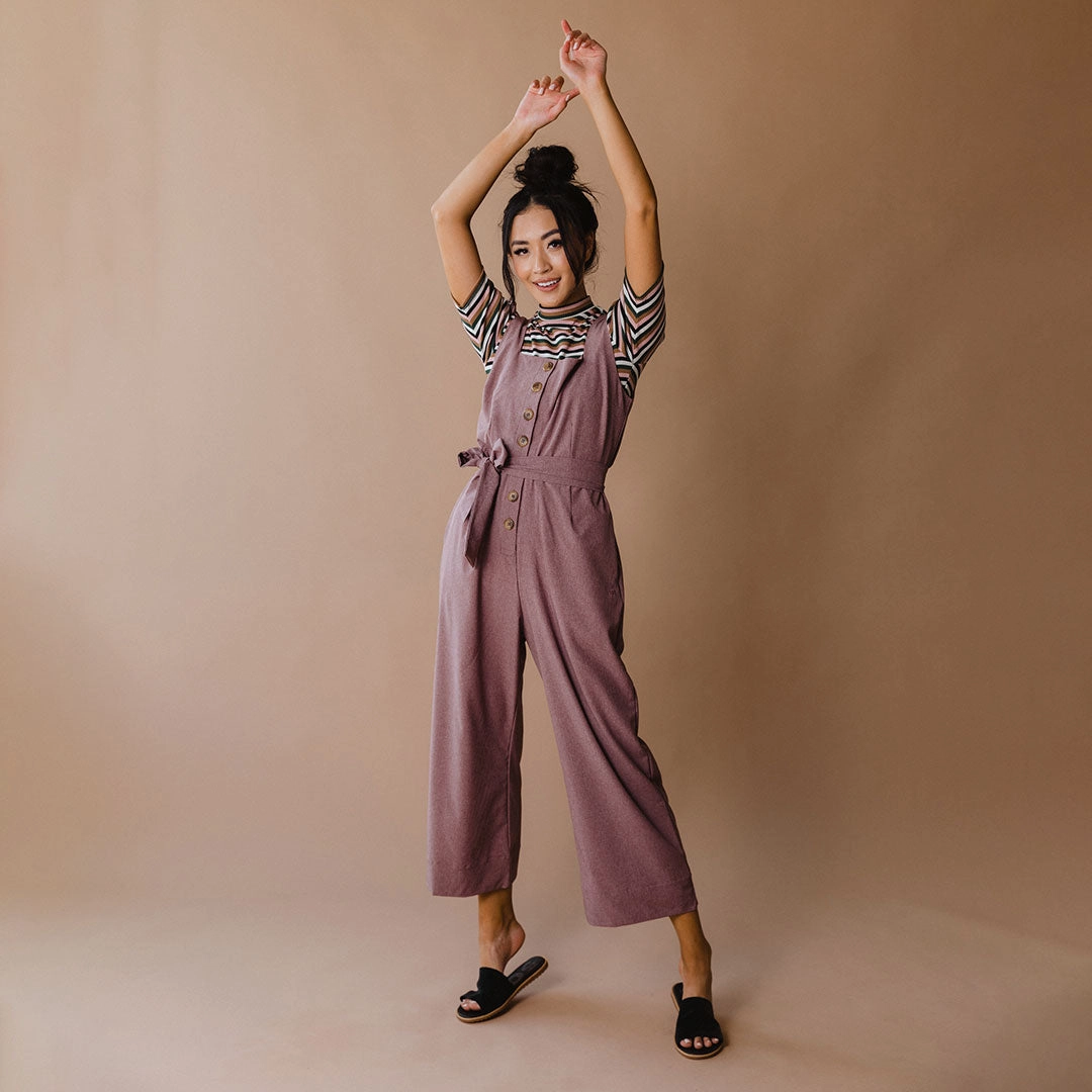 Buttoned Up Overall Jumpsuit, Heather Maroon
