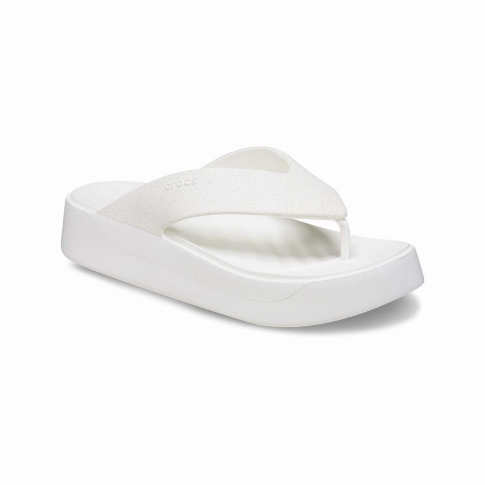 Crocs 209668-100 Getaway Platform Flip Flop Sandals Glitter Treatment, White, 6W