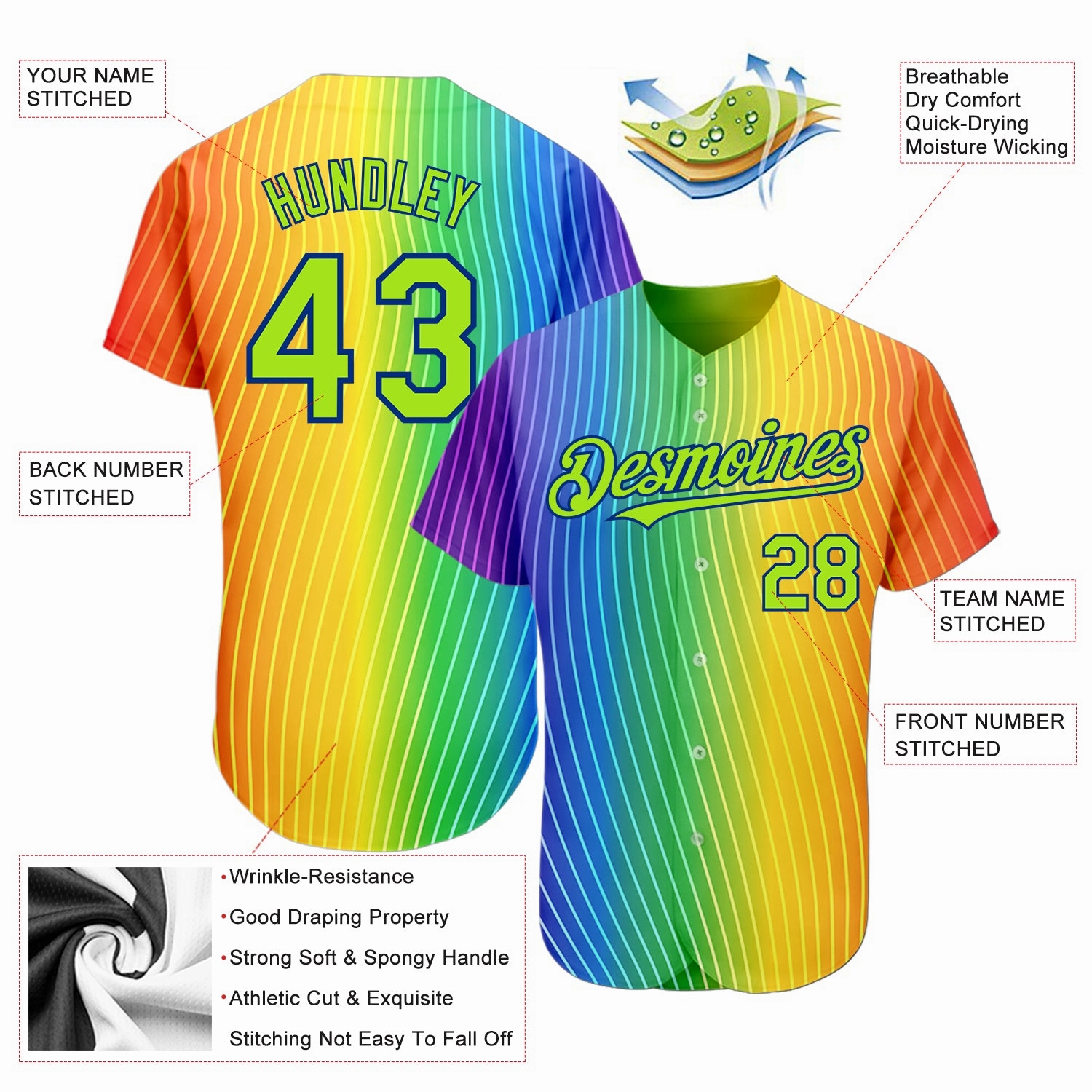 Custom Rainbow For Pride Month Love Is Love LGBT 3D Authentic Baseball Jersey