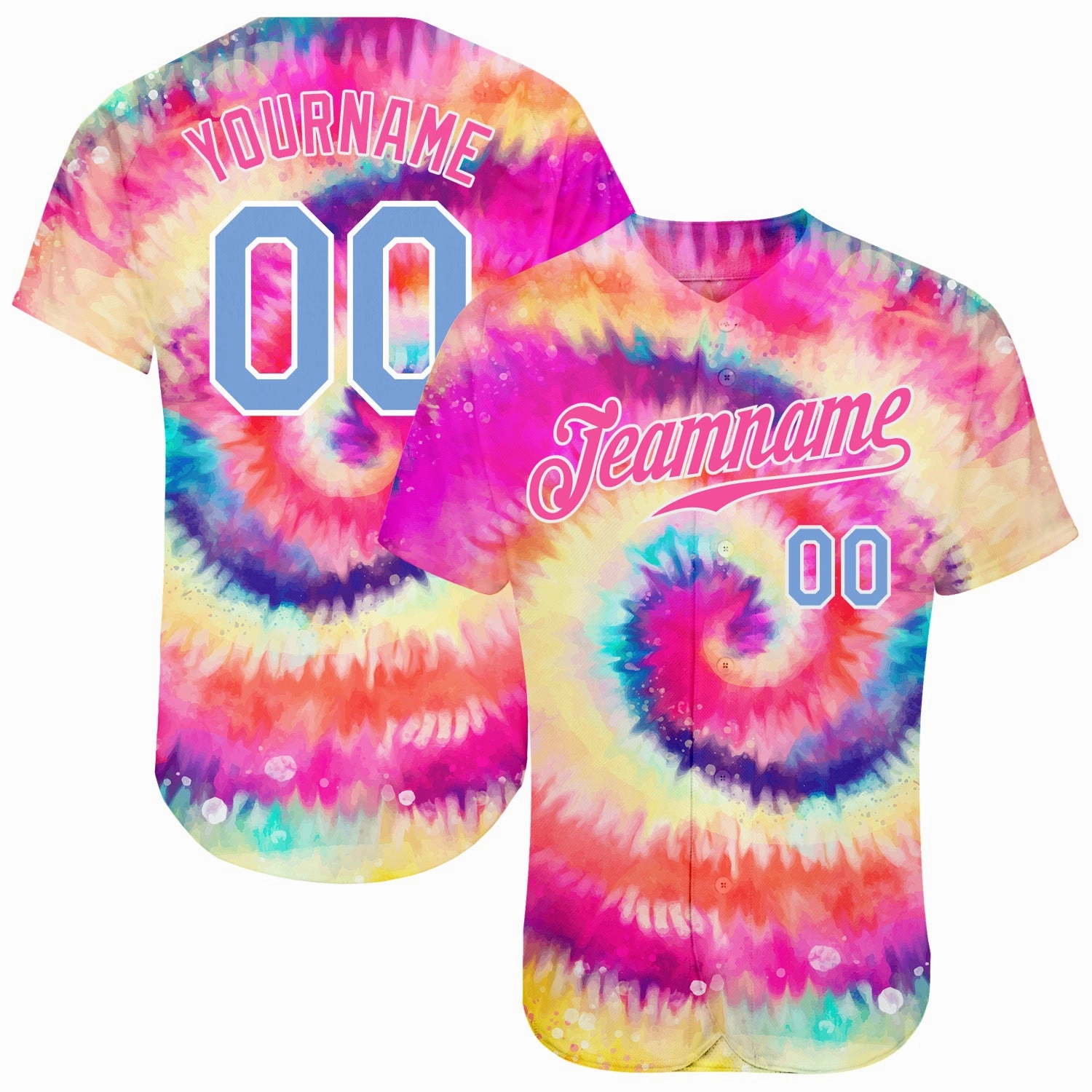 Custom Tie Dye Light Blue-White 3D Rainbow Authentic Baseball Jersey