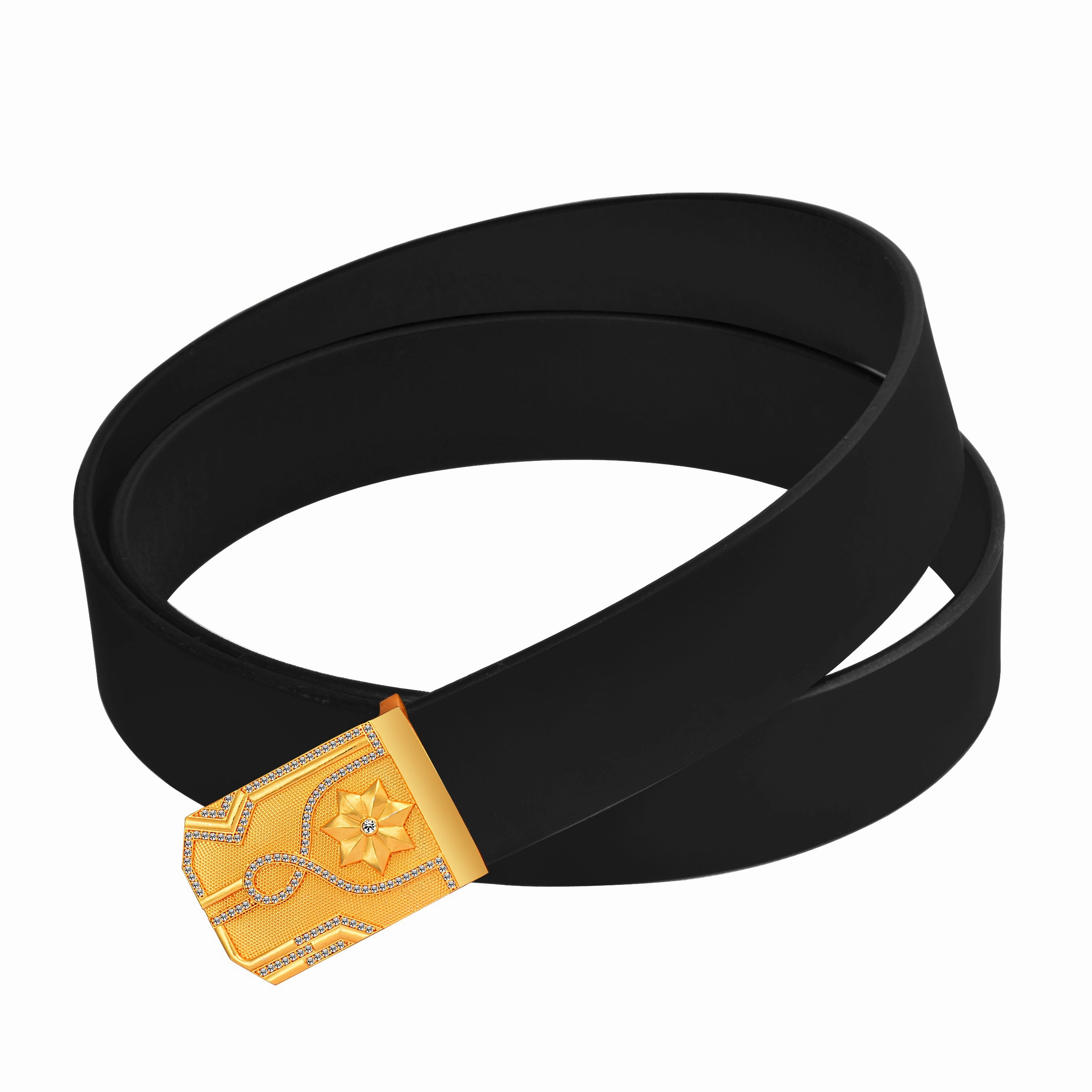 Glide Gold Diamond Buckle Leather Belt For Men