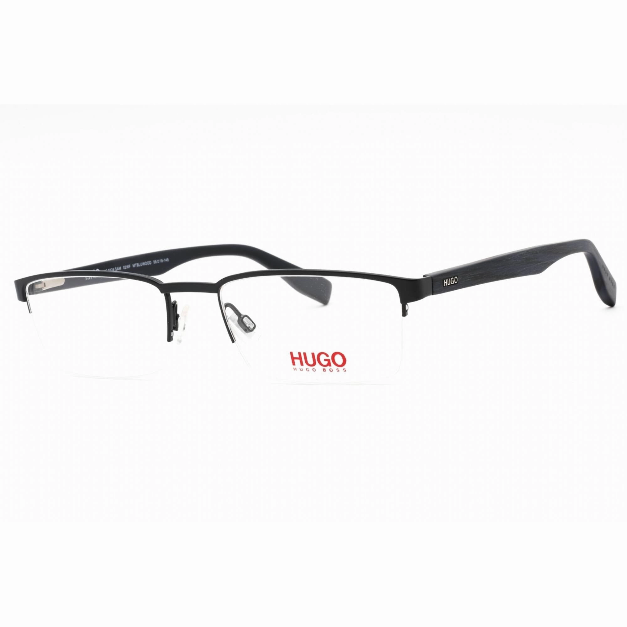 Hugo Men's Eyeglasses - Matte Blue Wood Rectangular Metal Frame | HG 0324 SAM 02WF 00