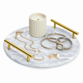 Juvale 2.68992e 006 Round Marble Tray for Vanity with Handles Geode Tray Elegant White Marble