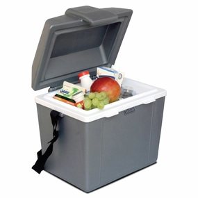 Koolatron 12V Electric Cooler/Warmer, 9L (9.8qt) Thermoelectric Lunch Box, Adjustable Strap, 12 Volt DC Connection, Plug In Iceless Portable Car Fridge, For Work Travel Vehicle Truck RV, Gray
