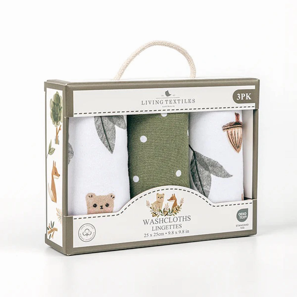 Living Textiles 3pk Wash Cloths Forest Retreat