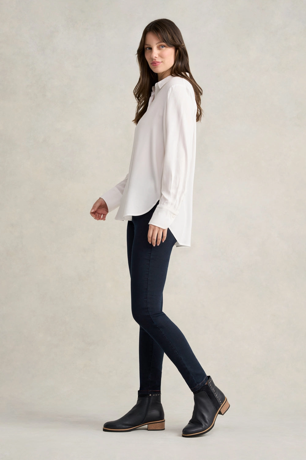 Long Line Crinkle Shirt - White