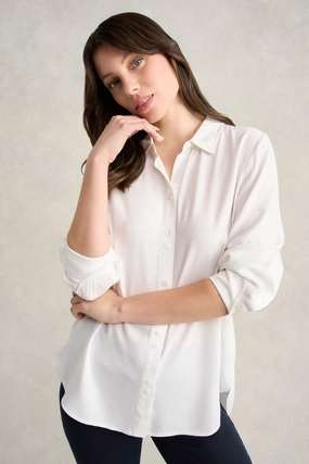 Long Line Crinkle Shirt - White