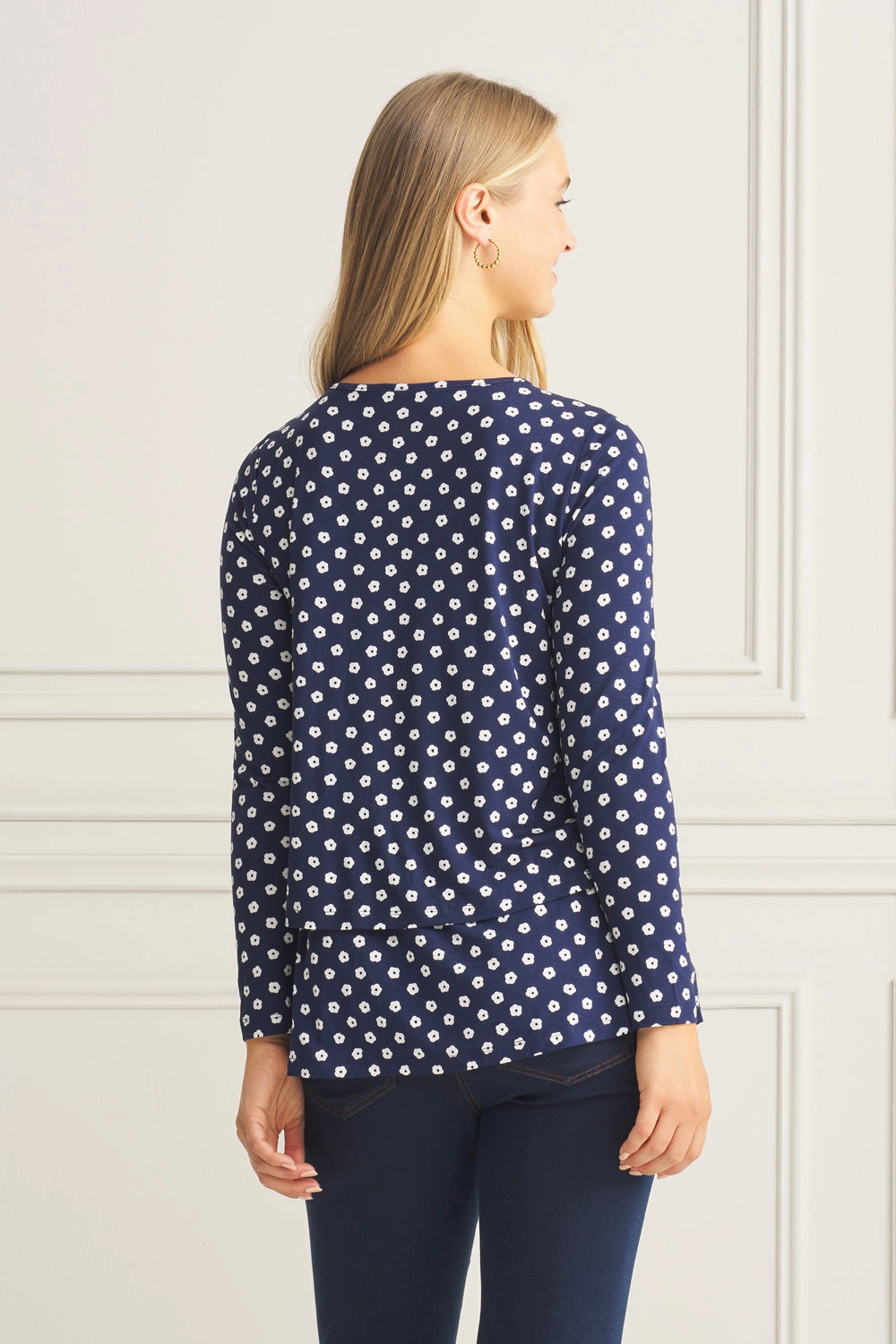 Long Sleeve Layered Tee - Floral Polka Dot