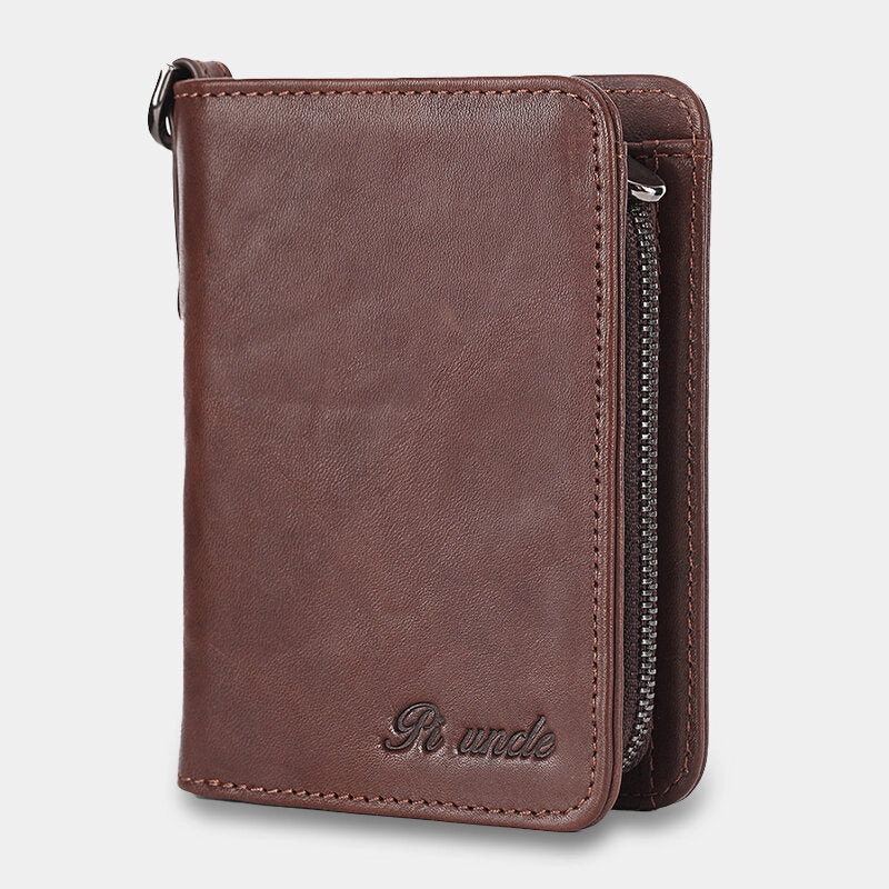 Men Genuine Leather Bifold Short Vertical Wallets RFID Blocking 13 Card Slot Card Holder Coin Purse Front Pocket Wallet