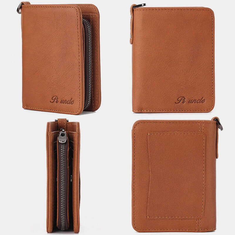 Men Genuine Leather Bifold Short Vertical Wallets RFID Blocking 13 Card Slot Card Holder Coin Purse Front Pocket Wallet
