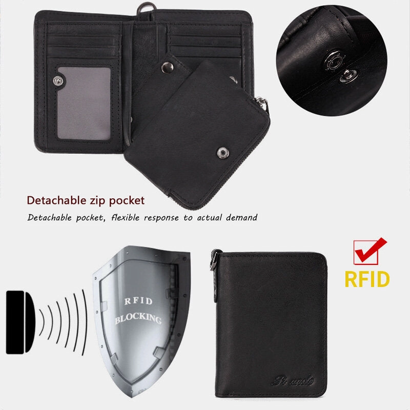 Men Genuine Leather Bifold Short Vertical Wallets RFID Blocking 13 Card Slot Card Holder Coin Purse Front Pocket Wallet