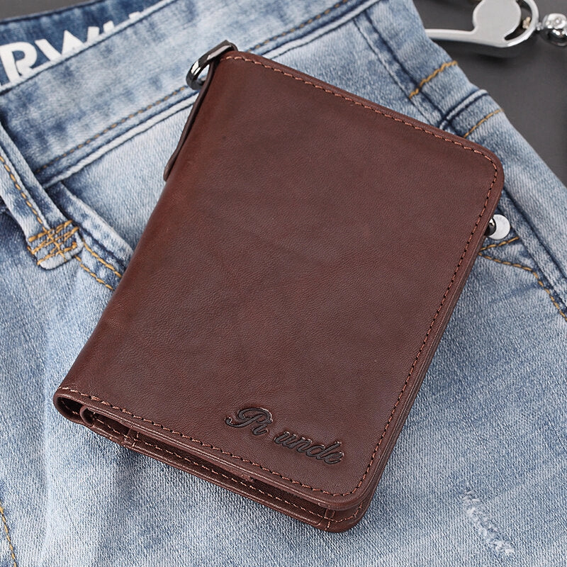 Men Genuine Leather Bifold Short Vertical Wallets RFID Blocking 13 Card Slot Card Holder Coin Purse Front Pocket Wallet