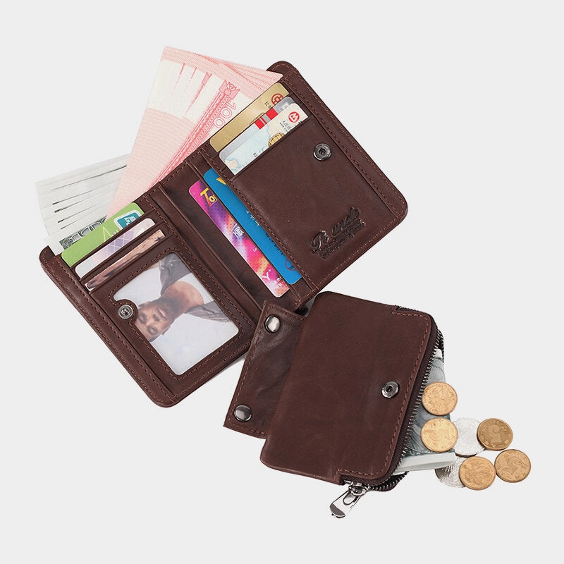 Men Genuine Leather Bifold Short Vertical Wallets RFID Blocking 13 Card Slot Card Holder Coin Purse Front Pocket Wallet