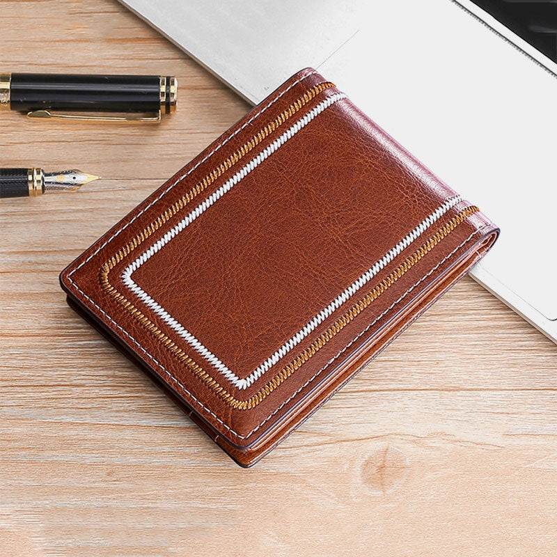 Men Genuine Leather Sewing Thread Car Driving Document Holder Card Foldable Card Holder Wallet