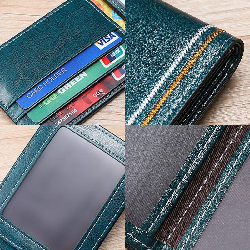 Men Genuine Leather Sewing Thread Car Driving Document Holder Card Foldable Card Holder Wallet