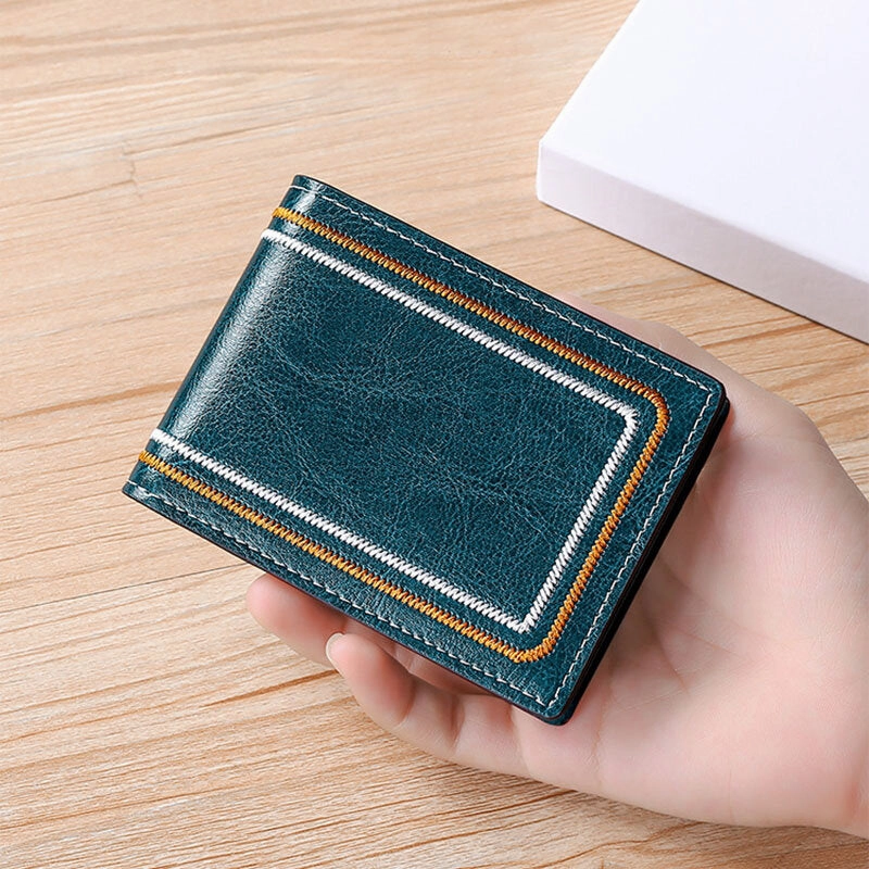 Men Genuine Leather Sewing Thread Car Driving Document Holder Card Foldable Card Holder Wallet